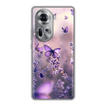 Силиконовый чехол на OPPO Reno 11 с принтом бабочки и лаванда