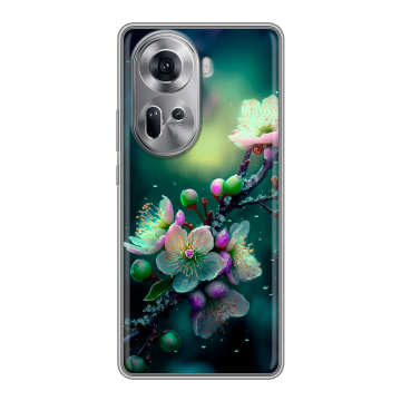 Силиконовый чехол на OPPO Reno 11 с принтом Цветы и мрамор