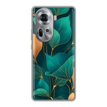 Силиконовый чехол на OPPO Reno 11 с принтом Листья и золото