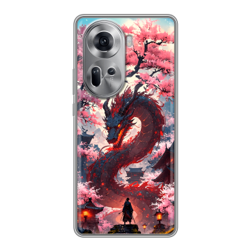 Силиконовый чехол на OPPO Reno 11 с принтом Дракон Японский