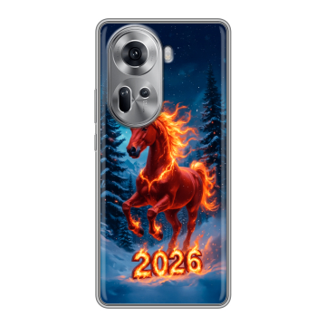 Силиконовый чехол на OPPO Reno 11 с принтом Новый год коня Силиконовый чехол на OPPO Reno 11 с принтом Новый год коня