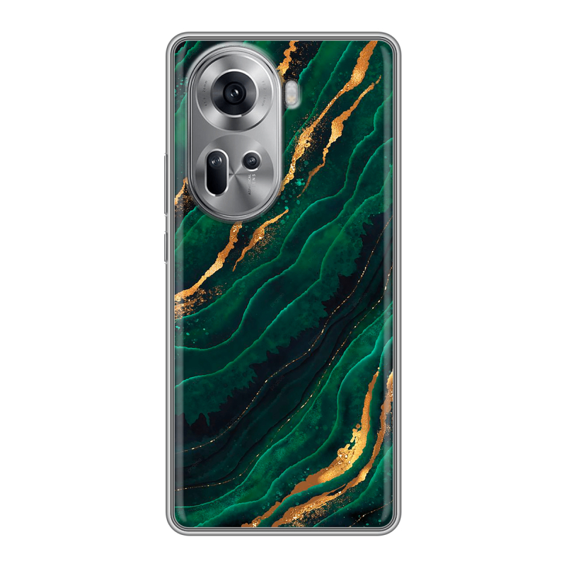 Силиконовый чехол на OPPO Reno 11 с принтом Мрамор зеленое золото Силиконовый чехол на OPPO Reno 11 с принтом Мрамор зеленое золото