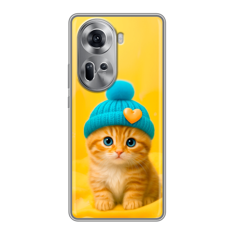 Силиконовый чехол на OPPO Reno 11 с принтом Котенок в шапке Силиконовый чехол на OPPO Reno 11 с принтом Котенок в шапке