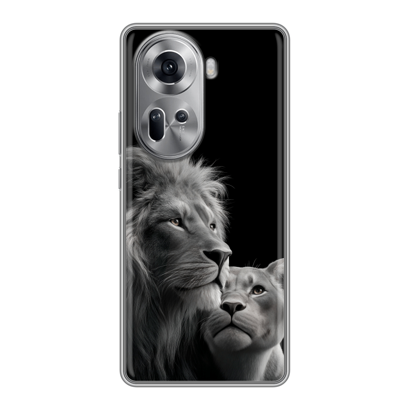 Силиконовый чехол на OPPO Reno 11 с принтом Лев кошки Силиконовый чехол на OPPO Reno 11 с принтом Лев кошки