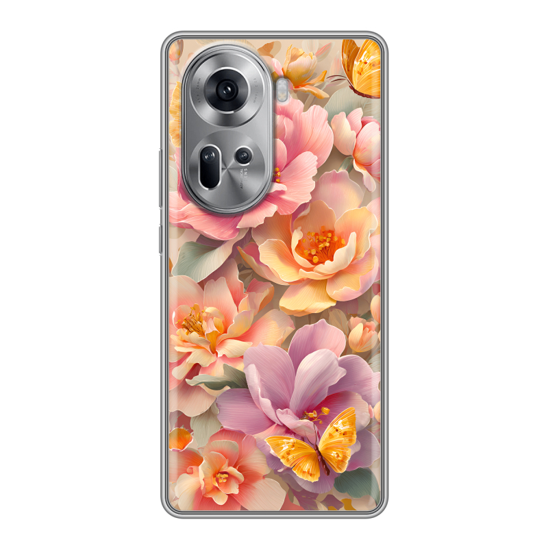 Силиконовый чехол на OPPO Reno 11 с принтом Цветы и бабочки Силиконовый чехол на OPPO Reno 11 с принтом Цветы и бабочки
