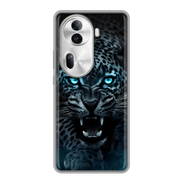 Силиконовый чехол на OPPO Reno 11 Pro с принтом Темный леопард Силиконовый чехол на OPPO Reno 11 Pro с принтом Темный леопард