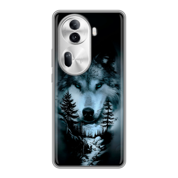 Силиконовый чехол на OPPO Reno 11 Pro с принтом Лесной волк Силиконовый чехол на OPPO Reno 11 Pro с принтом Лесной волк