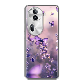 Силиконовый чехол на OPPO Reno 11 Pro с принтом бабочки и лаванда