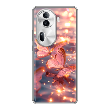Силиконовый чехол на OPPO Reno 11 Pro с принтом бабочки розовые
