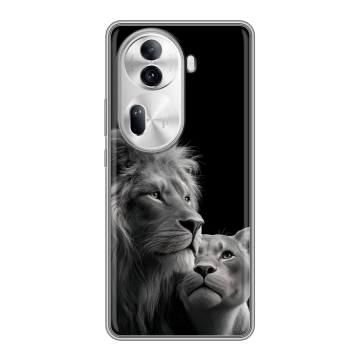 Силиконовый чехол на OPPO Reno 11 Pro с принтом Лев кошки Силиконовый чехол на OPPO Reno 11 Pro с принтом Лев кошки