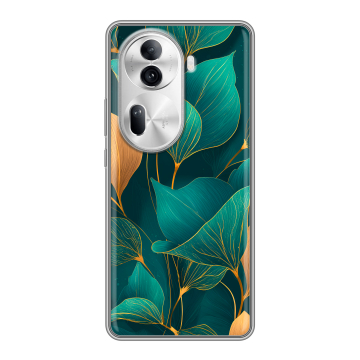 Силиконовый чехол на OPPO Reno 11 Pro с принтом Листья и золото Силиконовый чехол на OPPO Reno 11 Pro с принтом Листья и золото