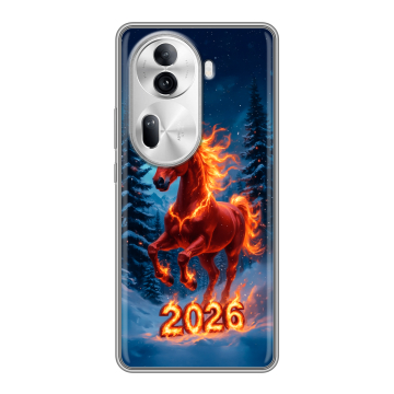 Силиконовый чехол на OPPO Reno 11 Pro с принтом Новый год коня Силиконовый чехол на OPPO Reno 11 Pro с принтом Новый год коня