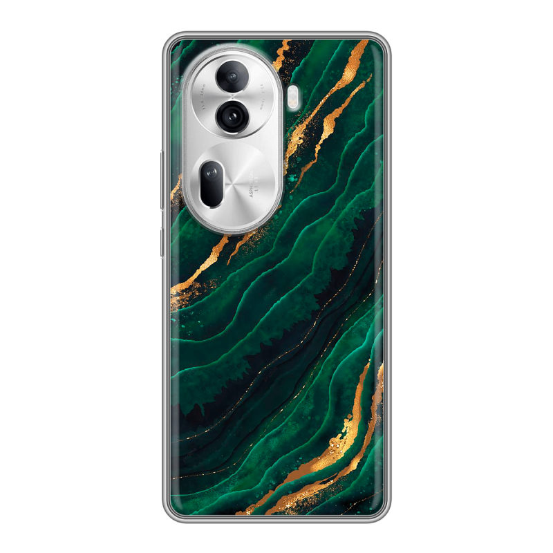Силиконовый чехол на OPPO Reno 11 Pro с принтом Мрамор зеленое золото Силиконовый чехол на OPPO Reno 11 Pro с принтом Мрамор зеленое золото