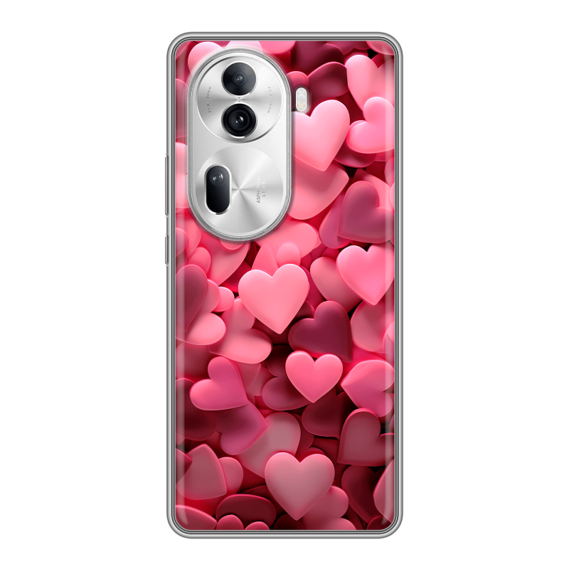 Силиконовый чехол на OPPO Reno 11 Pro с принтом розовые сердечки Силиконовый чехол на OPPO Reno 11 Pro с принтом розовые сердечки