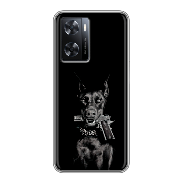 Силиконовый чехол на OPPO A57 с принтом Доберман и пистолет Силиконовый чехол на OPPO A57 с принтом Доберман и пистолет
