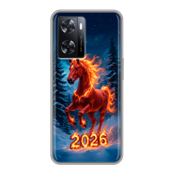 Силиконовый чехол на OPPO A57 с принтом Новый год коня Силиконовый чехол на OPPO A57 с принтом Новый год коня