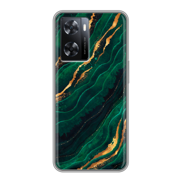 Силиконовый чехол на OPPO A77 с принтом Мрамор зеленое золото Силиконовый чехол на OPPO A77 с принтом Мрамор зеленое золото