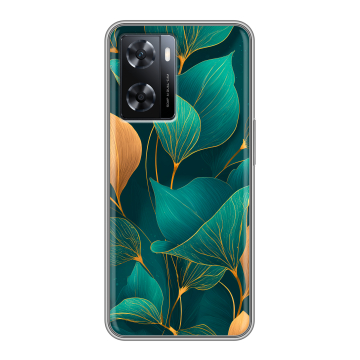 Силиконовый чехол на OPPO A77 с принтом Листья и золото