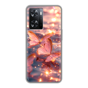 Силиконовый чехол на OPPO A77s с принтом бабочки розовые Силиконовый чехол на OPPO A77s с принтом бабочки розовые