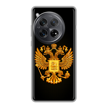 Силиконовый чехол на OnePlus 12 с принтом Герб России желтый