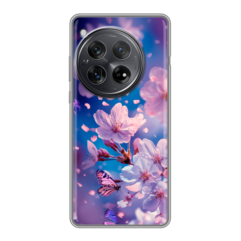 Силиконовый чехол на OnePlus 12 с принтом цветы бабочки Силиконовый чехол на OnePlus 12 с принтом цветы бабочки