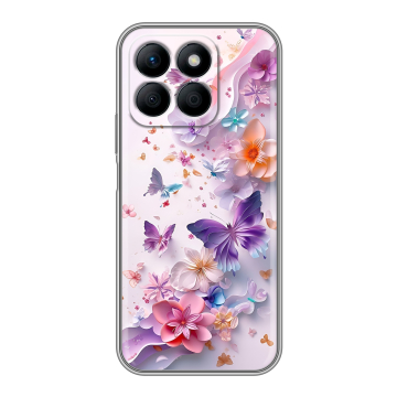 Силиконовый чехол на Honor X8b с принтом цветы бабочки Силиконовый чехол на Honor X8b с принтом цветы бабочки