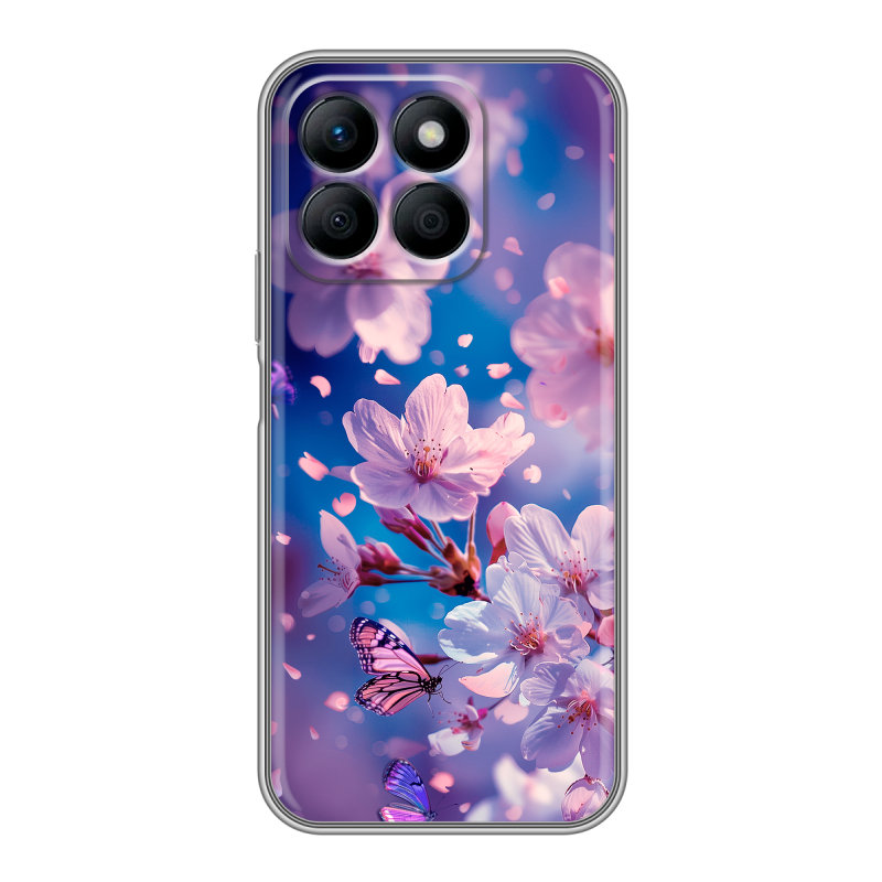 Силиконовый чехол на Honor X8b с принтом цветы бабочки Силиконовый чехол на Honor X8b с принтом цветы бабочки