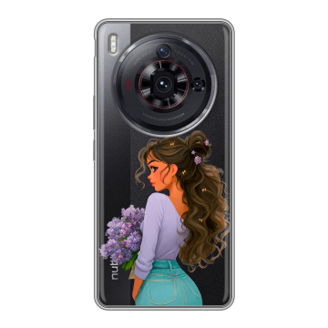 Силиконовый чехол на ZTE Nubia Z50S Pro с принтом девушка цветы