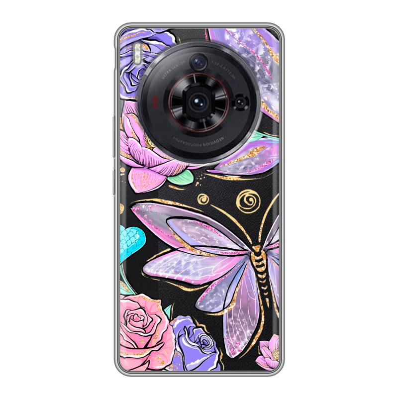Силиконовый чехол на ZTE Nubia Z50S Pro с принтом Бабочки и цветы Силиконовый чехол на ZTE Nubia Z50S Pro с принтом Бабочки и цветы