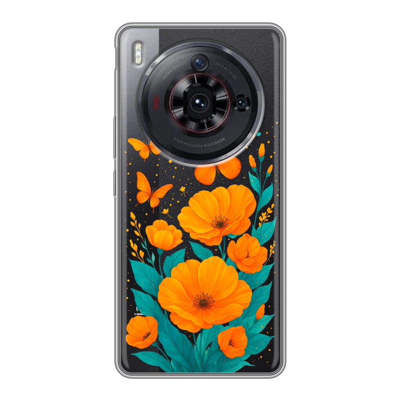 Силиконовый чехол на ZTE Nubia Z50S Pro с принтом цветы бабочки Силиконовый чехол на ZTE Nubia Z50S Pro с принтом цветы бабочки