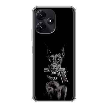 Силиконовый чехол на Xiaomi Poco M6 Pro 5G с принтом Доберман и пистолет Силиконовый чехол на Xiaomi Poco M6 Pro 5G с принтом Доберман и пистолет