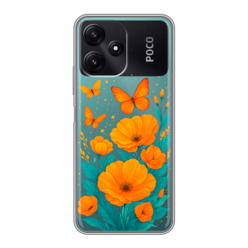 Силиконовый чехол на Xiaomi Poco M6 Pro 5G с принтом цветы бабочки Силиконовый чехол на Xiaomi Poco M6 Pro 5G с принтом цветы бабочки