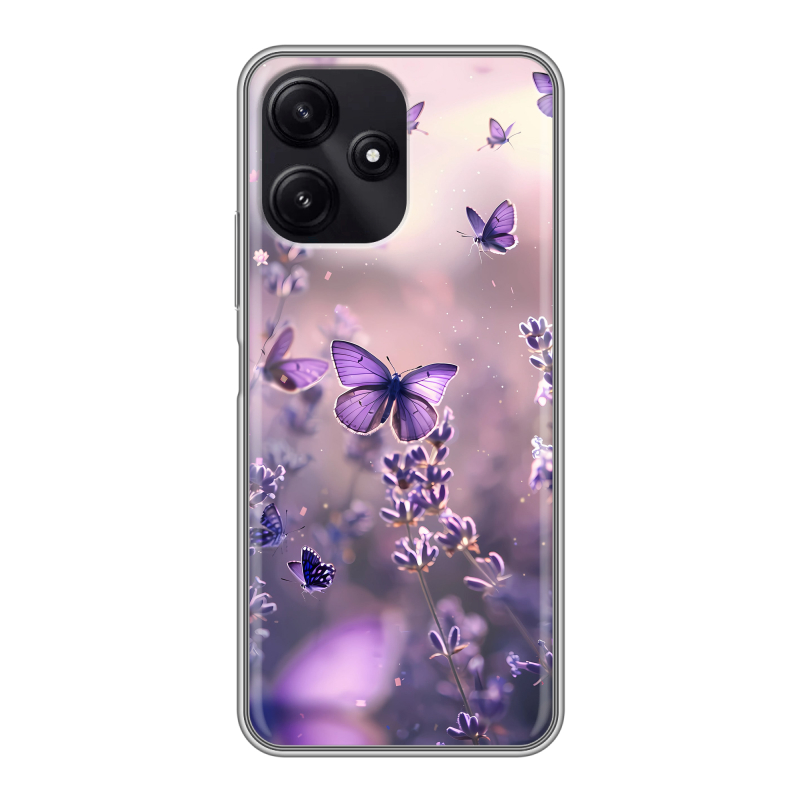 Силиконовый чехол на Xiaomi Poco M6 Pro 5G с принтом бабочки и лаванда Силиконовый чехол на Xiaomi Poco M6 Pro 5G с принтом бабочки и лаванда