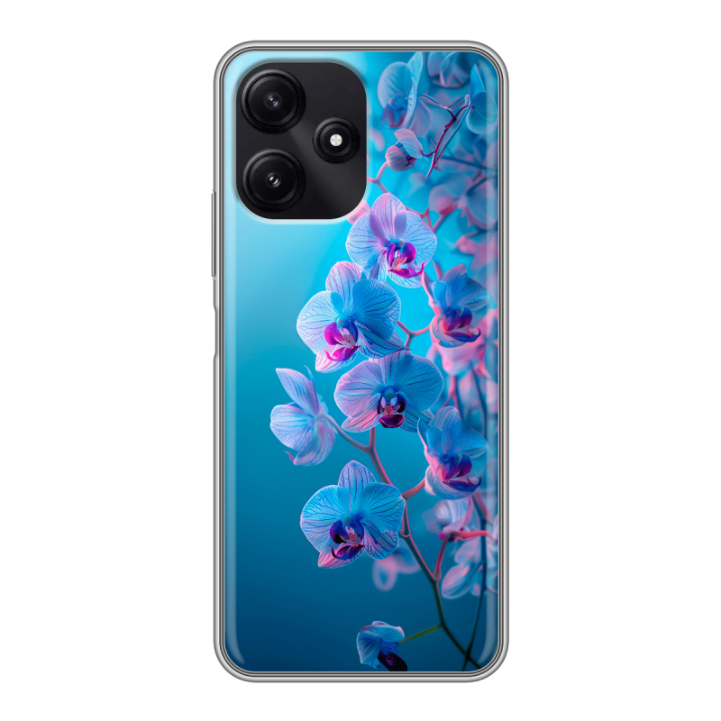 Силиконовый чехол на Xiaomi Poco M6 Pro 5G с принтом голубые орхидеи Силиконовый чехол на Xiaomi Poco M6 Pro 5G с принтом голубые орхидеи