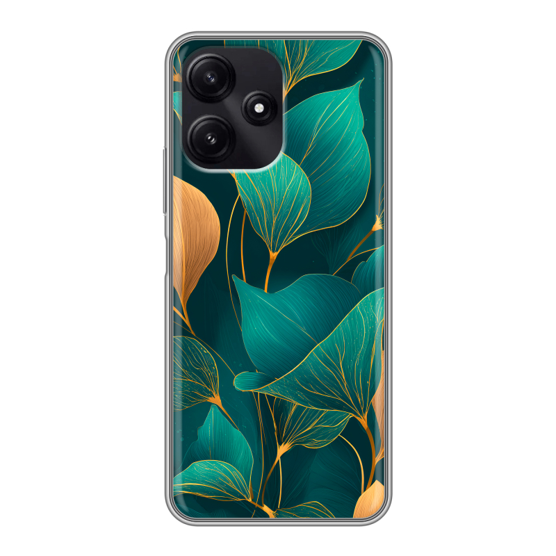 Силиконовый чехол на Xiaomi Poco M6 Pro 5G с принтом Листья и золото Силиконовый чехол на Xiaomi Poco M6 Pro 5G с принтом Листья и золото