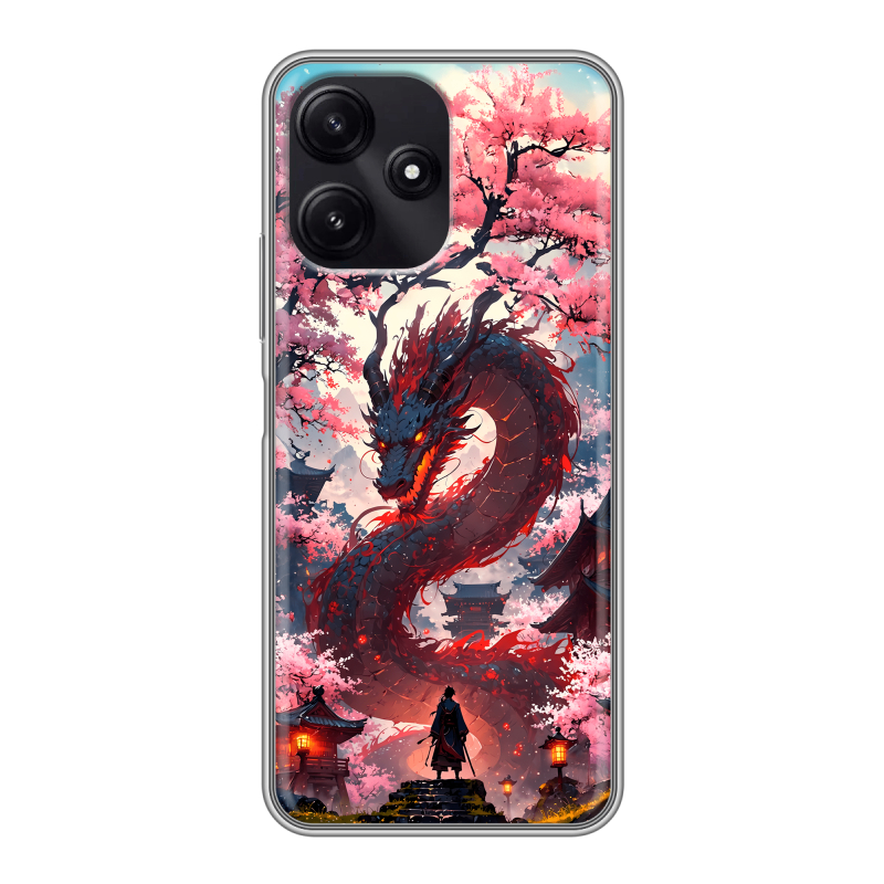 Силиконовый чехол на Xiaomi Poco M6 Pro 5G с принтом Дракон Японский Силиконовый чехол на Xiaomi Poco M6 Pro 5G с принтом Дракон Японский