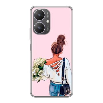 Силиконовый чехол на Xiaomi Poco M6 5G с принтом Девушка и букет Силиконовый чехол на Xiaomi Poco M6 5G с принтом Девушка и букет