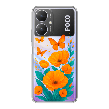 Силиконовый чехол на Xiaomi Poco M6 5G с принтом цветы бабочки