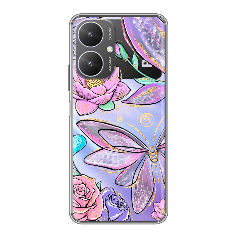 Силиконовый чехол на Xiaomi Poco M6 5G с принтом Бабочки и цветы Силиконовый чехол на Xiaomi Poco M6 5G с принтом Бабочки и цветы