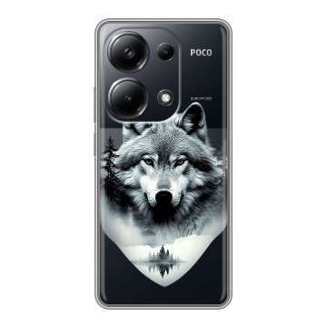 Силиконовый чехол на Xiaomi Poco M6 Pro 4G с принтом Волк в лесу