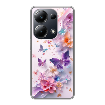Силиконовый чехол на Xiaomi Poco M6 Pro 4G с принтом цветы бабочки Силиконовый чехол на Xiaomi Poco M6 Pro 4G с принтом цветы бабочки