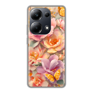 Силиконовый чехол на Xiaomi Poco M6 Pro 4G с принтом Цветы и бабочки Силиконовый чехол на Xiaomi Poco M6 Pro 4G с принтом Цветы и бабочки