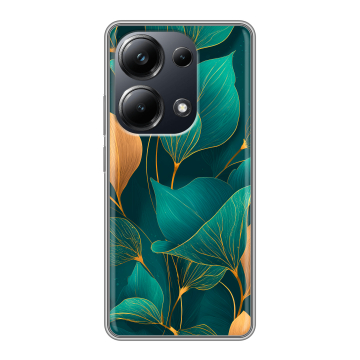 Силиконовый чехол на Xiaomi Poco M6 Pro 4G с принтом Листья и золото Силиконовый чехол на Xiaomi Poco M6 Pro 4G с принтом Листья и золото