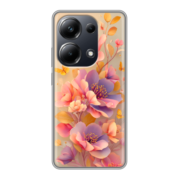 Силиконовый чехол на Xiaomi Poco M6 Pro 4G с принтом Цветы и бабочки Силиконовый чехол на Xiaomi Poco M6 Pro 4G с принтом Цветы и бабочки