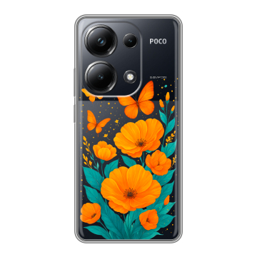 Силиконовый чехол на Xiaomi Poco M6 Pro 4G с принтом цветы бабочки Силиконовый чехол на Xiaomi Poco M6 Pro 4G с принтом цветы бабочки