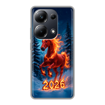 Силиконовый чехол на Xiaomi Poco M6 Pro 4G с принтом Новый год коня Силиконовый чехол на Xiaomi Poco M6 Pro 4G с принтом Новый год коня