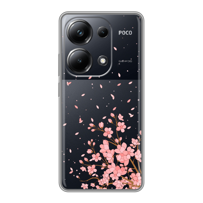 Силиконовый чехол на Xiaomi Poco M6 Pro 4G с принтом Ветка сакуры Силиконовый чехол на Xiaomi Poco M6 Pro 4G с принтом Ветка сакуры
