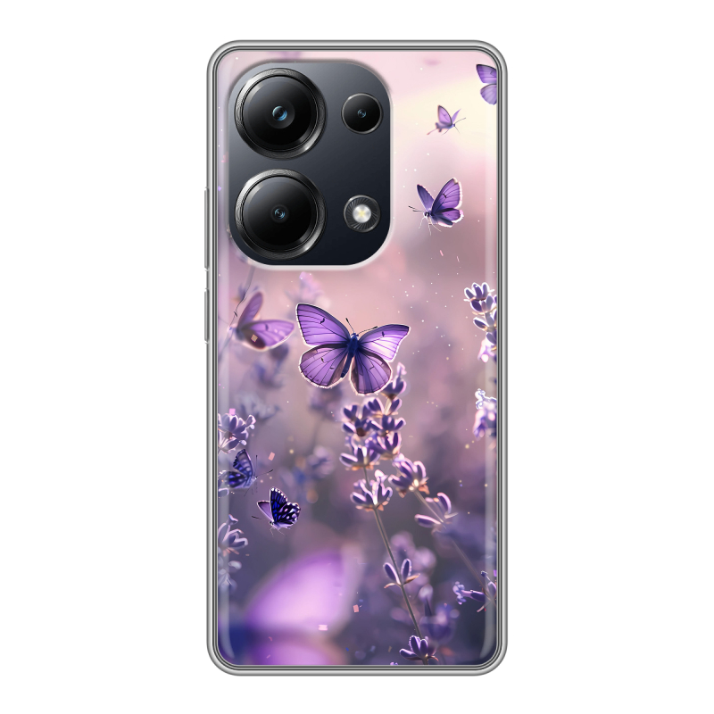 Силиконовый чехол на Xiaomi Poco M6 Pro 4G с принтом бабочки и лаванда Силиконовый чехол на Xiaomi Poco M6 Pro 4G с принтом бабочки и лаванда