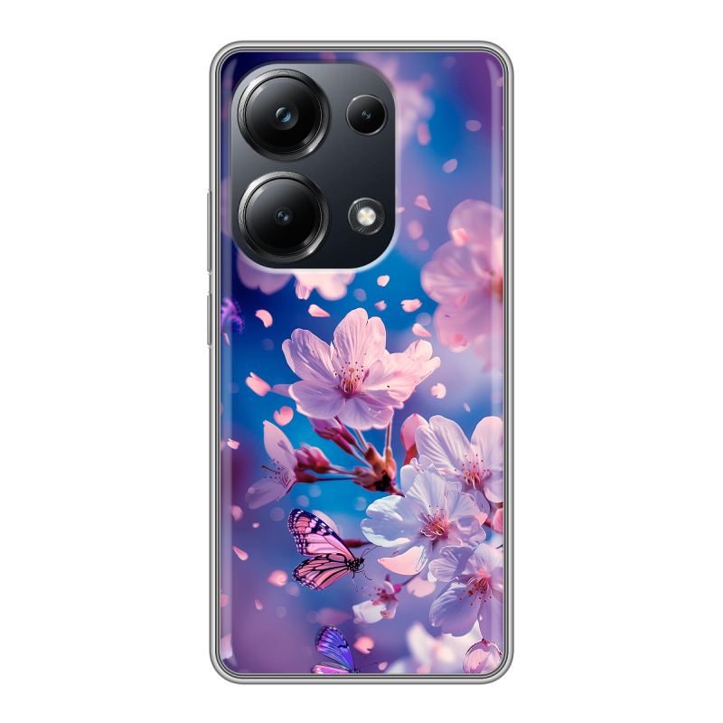 Силиконовый чехол на Xiaomi Poco M6 Pro 4G с принтом цветы бабочки Силиконовый чехол на Xiaomi Poco M6 Pro 4G с принтом цветы бабочки