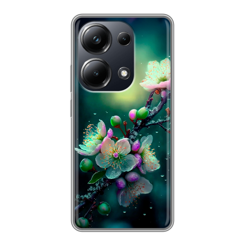 Силиконовый чехол на Xiaomi Poco M6 Pro 4G с принтом Цветы и мрамор Силиконовый чехол на Xiaomi Poco M6 Pro 4G с принтом Цветы и мрамор